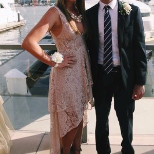 JETSET DIARIES Blush lace high low maxi dress